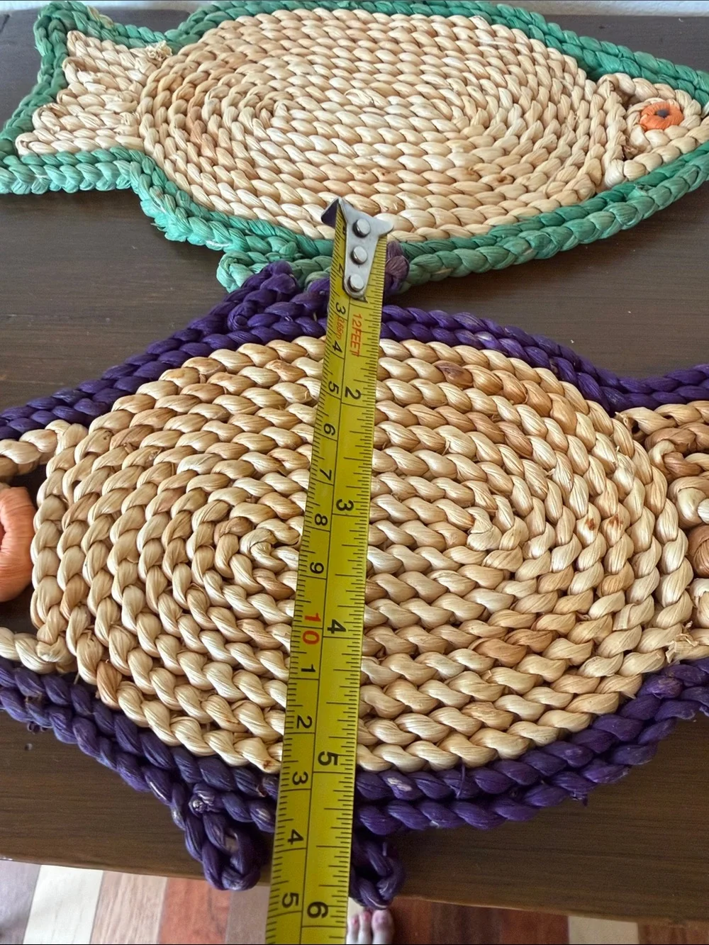 Trivet! Handmade Fish-Shaped Pet Placemat - Green and Purple